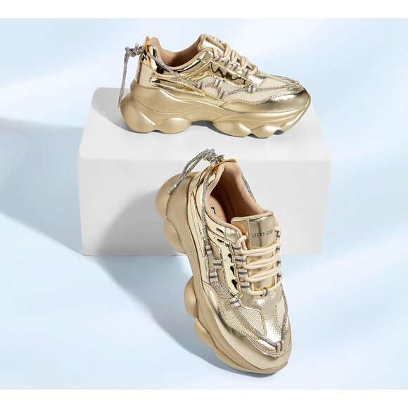 Women's 90s Chunky Sneakers Rope Platform Casual Thick Rave Walking Shoes Gold - Picture 4 of 9